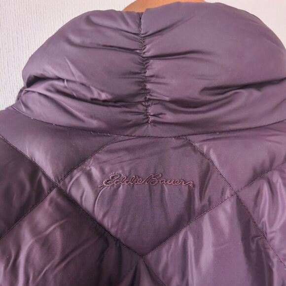 Y2K Eddie Bauer Goose Down Jacket Womens M Purple Bomber Puffy Puffer Coat - Picture 15 of 15